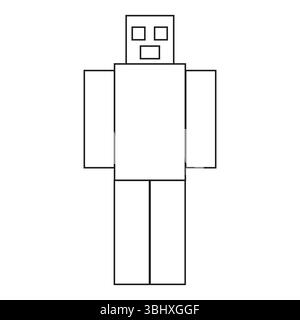 Icône robot. Corps de machine carré. Forme technique vectorielle. Caractère simple avec contour. Illustration de Vecteur