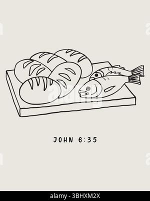 Christian Line Symbols Sketch Poster, religion Hand Drawn Art, Bible Wall Decor Illustration de Vecteur