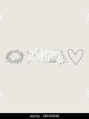 Christian Line Symbols Sketch Poster, religion Hand Drawn Art, Bible Wall Decor Illustration de Vecteur