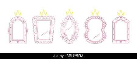 Miroirs et cadres princesse. Différentes formes pour invitation, cartes postales et flyers. Mignon élément vintage pour la décoration de fête d'anniversaire. Vecteur Illustration de Vecteur