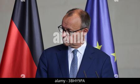 Berlin, Allemagne, 11 juin 2025 : Conférence de presse du chancelier Friedrich Merz (GER) le premier ministre du Royaume du Danemark, mette Frederiksen (DNK). Klaus KROENERT crédit : Klaus KROENERT/Alamy Live News Banque D'Images