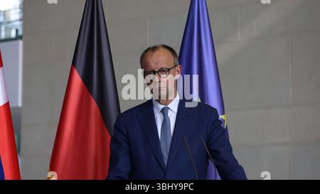 Berlin, Allemagne, 11 juin 2025 : Conférence de presse du chancelier Friedrich Merz (GER) le premier ministre du Royaume du Danemark, mette Frederiksen (DNK). Klaus KROENERT crédit : Klaus KROENERT/Alamy Live News Banque D'Images