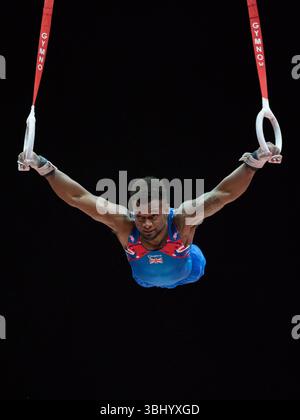 Gymnastique - Championnats d'Europe Glasgow 2018 : GLASGOW, ÉCOSSE - 9 AOÛT Courtney Tulloch (Grande-Bretagne) participe aux qualifications Mens Senior aux Championnats d'Europe Glasgow 2018 au SSE Hydro le 9 août 2018 à Glasgow, Écosse. Banque D'Images
