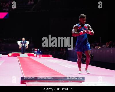 Gymnastique - Championnats d'Europe Glasgow 2018 : GLASGOW, ÉCOSSE - 9 AOÛT Courtney Tulloch (Grande-Bretagne) participe aux qualifications Mens Senior aux Championnats d'Europe Glasgow 2018 au SSE Hydro le 9 août 2018 à Glasgow, Écosse. Banque D'Images