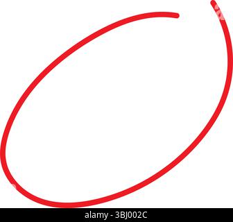 Cercle rouge dessiné à la main avec un coup de pinceau ou de marqueur. Idéal pour la mise en évidence, les annotations, les corrections, ou l'accentuation d'éléments dans l'éducation, bu Illustration de Vecteur