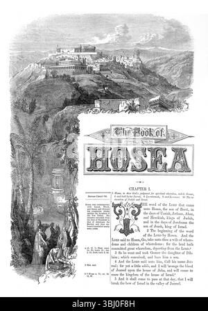 Page de titre du Livre d'Osée de l'Antiquité 19ème siècle la Sainte Bible contenant l'ancien et le Nouveau Testament avec Notes explicatives, références et Banque D'Images