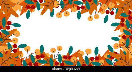 Modèle feuilles d'automne pour les vacances saisonnières texte thématique cadre rectangulaire bordure Copier l'espace fond. Illustration vectorielle Illustration de Vecteur