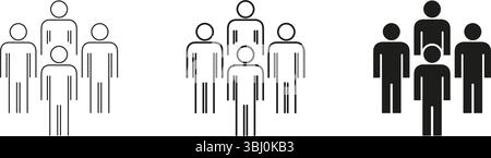 Groupe de personnes ensemble d'icônes ligne et solide. Aperçu du travail d'équipe, de la communauté et des interactions sociales et collection de symboles Silhouette. Effort de collaboration Illustration de Vecteur