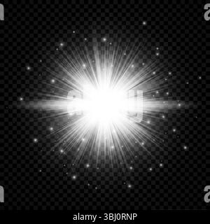 Effet lumineux des reflets de lentille. Lumières blanches brillantes effets d'étoiles avec des étincelles sur un fond transparent. Illustration vectorielle Illustration de Vecteur