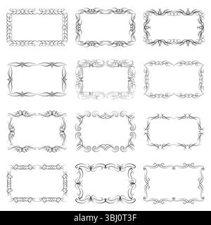 Ensemble de douze cadres horizontaux vintage décoratifs avec la place pour votre texte au centre. Modèle de carte de voeux d'ornement vintage. Illustration vectorielle Illustration de Vecteur