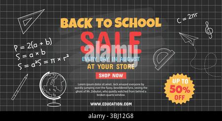 Modèle de conception d'affiche de vente de retour à l'école. Conception de bannière de vente de vecteur. Durée limitée Illustration de Vecteur