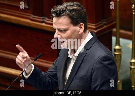 Bruxelles, Belgique. 12 juin 2025. François de Smet de Defi photographié lors d'une session plénière de la Chambre au parlement fédéral, à Bruxelles, le jeudi 12 juin 2025. BELGA PHOTO NICOLAS MAETERLINCK crédit : Belga News Agency/Alamy Live News Banque D'Images