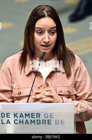 Bruxelles, Belgique. 12 juin 2025. Rajae Maouane d'Ecolo photographié lors d'une session plénière de la Chambre au parlement fédéral, à Bruxelles, le jeudi 12 juin 2025. BELGA PHOTO ERIC LALMAND crédit : Belga News Agency/Alamy Live News Banque D'Images