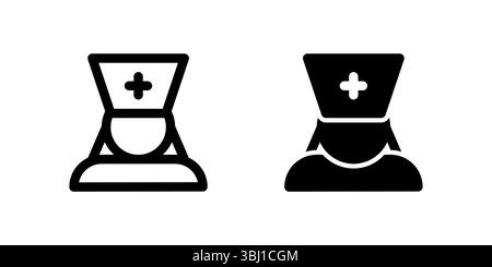 Jeu d'icônes infirmière. Glyphe noir et icône de contour d'une infirmière, représentant le personnel médical. Illustration de Vecteur