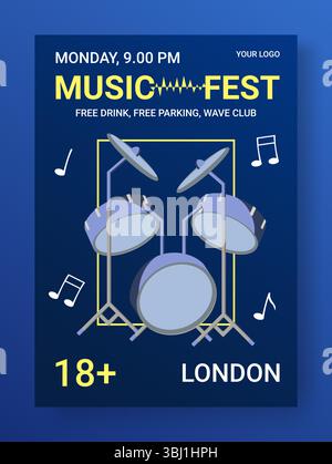 Affiche du festival de musique. Invitation à un futur concert. Groupe de rock fest. Événement de divertissement. Spectacle de musiciens. Spectacle en boîte de nuit. Bannière d'invitation de fête musicale. Culbuteurs. Modèle de conception de flyer vectoriel Illustration de Vecteur