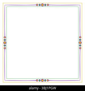 Élégant cadre carré avec des lignes et des cercles violet vert et jaune Illustration de Vecteur