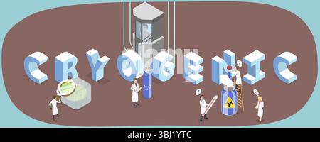 Illustration plate isométrique 3D de cryogénie, technologie cryogénique avancée pour l'avenir Banque D'Images