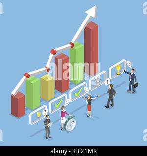 Illustration plate isométrique 3D de la gestion efficace de la chronologie, Tracker pour les projets et les objectifs d'entreprise Banque D'Images