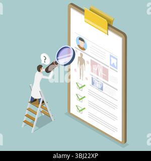 Illustration plate isométrique 3D d'un document médical, d'informations sur le patient ou d'une carte de fichier Banque D'Images