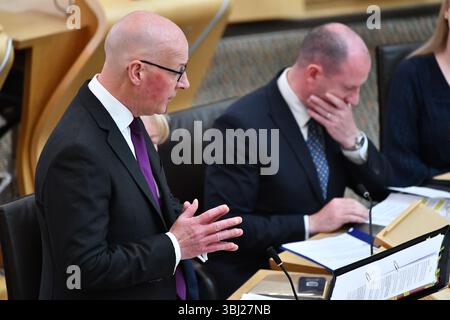 Édimbourg, Écosse, Royaume-Uni. 12 juin 2025. PHOTO : session hebdomadaire des questions des premiers ministres (FMQ) à l'intérieur de la chambre, du couloir et du hall d'entrée à Holyrood à l'intérieur du Parlement écossais. Crédit : Colin d Fisher/CDFIMAGES.COM crédit : Colin Fisher/Alamy Live News Banque D'Images