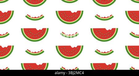 Mordez des tranches de pastèque. Tranches de pastèque avec Bites Seamless Pattern sur fond transparent. Pour impression de fruits d'été, papier d'emballage, textile Illustration de Vecteur