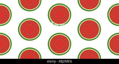Tranches entières de pastèque. Motif sans couture de tranches de pastèque rondes entières. Summer fruit Design isolé sur fond transparent. Pour Imprimer et Illustration de Vecteur