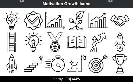 Icônes de croissance de motivation Set Black Line Art Illustration de Vecteur