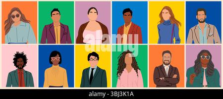Ensemble d'avatars multiethniques multiraciaux hommes, femmes Illustration de Vecteur