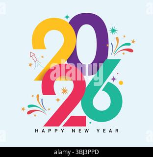 nouvelle année 2026 typographie colorée clipart design. Texte de voeux de bonne année avec le numéro abstrait de logo 2026 pour l'année du calendrier de cheval clip art Illustration de Vecteur