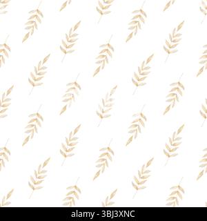 Motif feuilles beige clair, branche. Illustration aquarelle dessinée à la main dans le style des enfants. Impression simple sans couture sur fond isolé pour la conception Banque D'Images