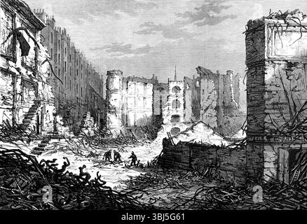 Ruines du Pantechnicon Belgrave, [Londres], 1874. La destruction de ce grand bâtiment, et d'une grande quantité de biens coûteux, meubles de maison, photos, et plaques, déposés là pour être conservés en lieu sûr, est encore un sujet d'intérêt regrettable quinze jours après l'incendie. Les propriétaires, messieurs Smith et Radermacher, qui étaient assurés Tor £ ;20 000 seulement, ont au cours de la dernière semaine gardé cinquante hommes du Salvage corps au travail pour nettoyer les ruines... les objets de valeur découverts ont été déposés dans un lieu sûr, en vue d'une identification ultérieure par les propriétaires... lorsque le Mo Banque D'Images
