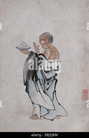 Un Chinois tenant des gâteaux sur un plateau, (entre 1800 et 1899 ?). Banque D'Images