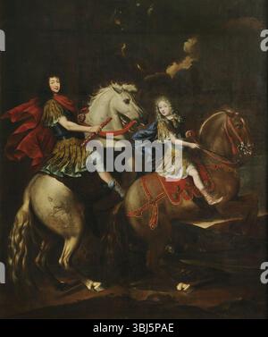 Portrait équestre de Charles-Emmanuel II de Savoie (1634-1675) avec son fils Victor-Amédée II (1666-1732), c1675. Trouvé dans la Collection du Palazzo Madama Torino. Banque D'Images