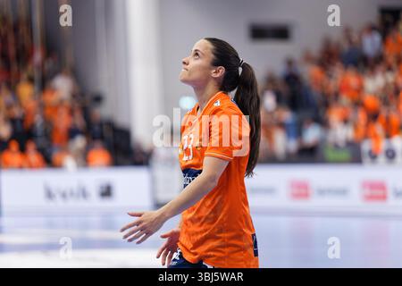 Odense, Danemark. 12 juin 2025. Elma Halilcevic (23 ans) d'Odense Handball vu lors du match de Kvindeliga entre Odense Handball et Team Esbjerg à Sydbank Arena à Odense. Crédit : Gonzales photo/Alamy Live News Banque D'Images