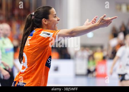 Odense, Danemark. 12 juin 2025. Elma Halilcevic (23 ans) d'Odense Handball vu lors du match de Kvindeliga entre Odense Handball et Team Esbjerg à Sydbank Arena à Odense. Crédit : Gonzales photo/Alamy Live News Banque D'Images