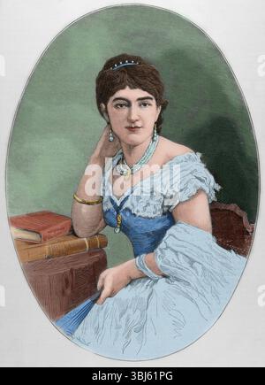 Juliette Adam (Juliette Lambert), (1836-1936), écrivaine et féministe française, XIXe siècle. (Impression colorée en noir et blanc). Banque D'Images