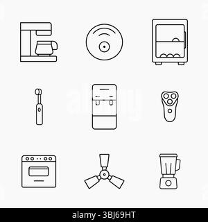 Collection de l'icône de style de contour propre montrant divers appareils électroménagers et personnels sur un fond Uni, illustration vectorielle Illustration de Vecteur