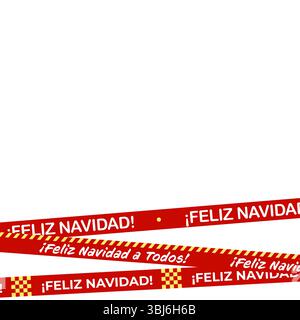 Feliz Navidad Tape Set en rouge gras avec des motifs d'avertissement jaunes et des messages de vacances. Idéal pour l'emballage de Noël, emballage cadeau, étiquettes imprimables Illustration de Vecteur