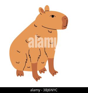 Capybara mignon isolé dans un style de dessin animé plat avec des couleurs douces. Idéal pour la conception sur le thème des animaux, le matériel éducatif, les autocollants, et calme, nature-inspi Illustration de Vecteur