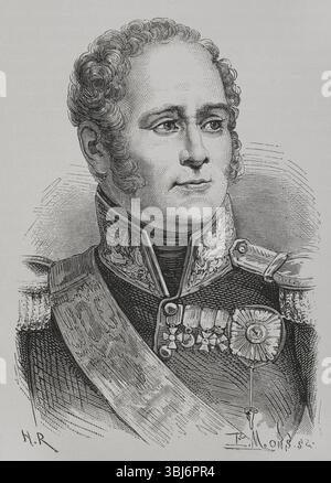 Alexandre Ier de Russie (1777-1825). Empereur de Russie (1801-1825), roi du Congrès de Pologne (1815-1825) et grand-duc de Finlande (1809-1825). Portrait. Gravure. Histoire du Consulat et de l'Empire, par A. Thiers. Volume IV. publié à Barcelone, 1879. Banque D'Images