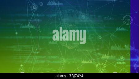 Affichage de la visualisation du réseau sur l'interface de l'ordinateur, avec des nœuds, des histogrammes et des connexions Banque D'Images