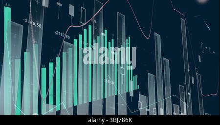 Graphiques à barres affichant les métriques financières dans le tableau de bord, avec des chandeliers, des graphiques linéaires, des étiquettes de données Banque D'Images