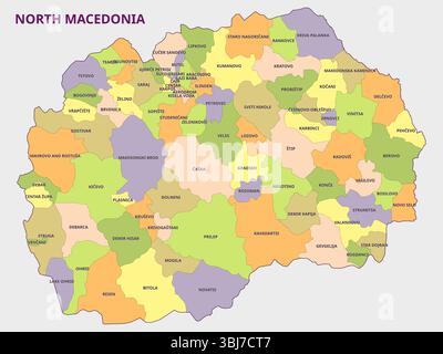 Carte politique des régions et municipalités de Macédoine du Nord Illustration de Vecteur