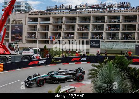 Monaco, 23 mai 2025. Formule 1 Tag Heuer Grand Prix de Monaco 2025. Photo : #63 George Russell (GBR) de l'écurie Mercedes-AMG PETRONAS Formula One Team en Mercedes W16 lors de la première séance d'essais © Piotr Zajac/Alamy Live News Banque D'Images