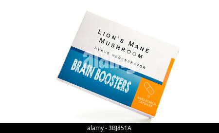 Pilules de champignon de crinière de lion. Connu pour son potentiel à soutenir la santé du cerveau et à améliorer la mémoire. Banque D'Images