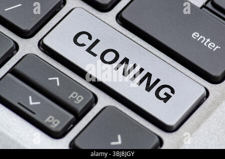 Clonage de texte sur le clavier d'un ordinateur portable représentant une connexion de cybersécurité Banque D'Images