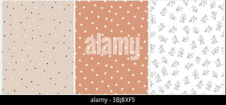 Motifs vectoriels sans couture enfantine dessinés à la main abstraits irréguliers avec zags Zig, brindilles et étoiles sur Un fond blanc et Terra Cotta. Illustration de Vecteur