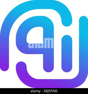 Logo AI, icône d'assistant, symbole de dégradé moderne. Interface chatbot, stratégie de marque d'application intelligente, réseau neuronal. Technologie numérique, contour incurvé, nettoyage minimal Illustration de Vecteur