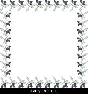 Cadre de branche d'olivier. Modèle vide d'usine botanique. Vider la boîte de cadre. Illustration vectorielle dessinée à la main Illustration de Vecteur