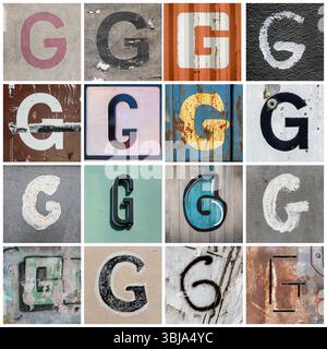 Collection de 16 lettres majuscules G prises dans les rues urbaines Banque D'Images